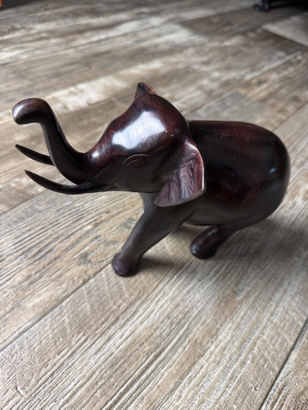 Hand-Carved Dark Brown Metal Elephant Figurine - Home Art Accent